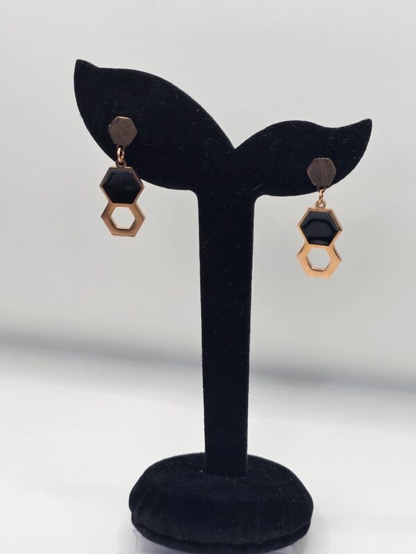 Honeycomb Drop Black and Gold Plated Earrings