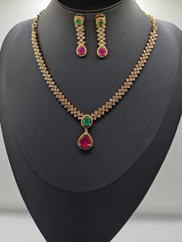 Gold plated AD Necklace with Matching Earrings