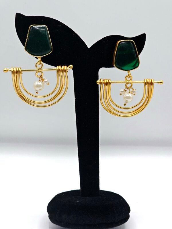 Green stone Gold plated pearl drop Earring
